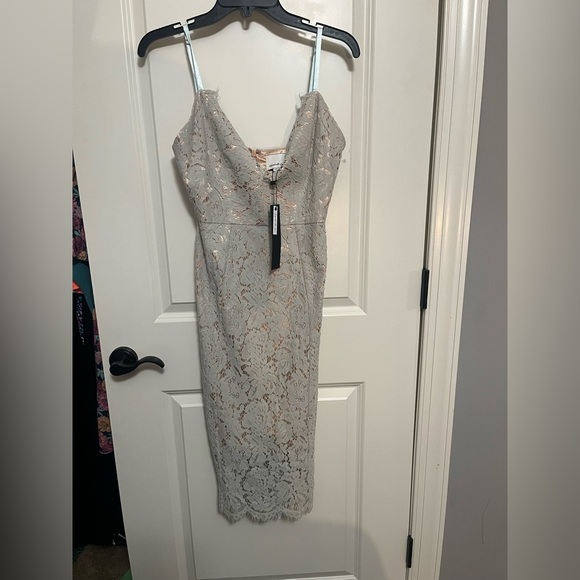 NWT Layered With Love Gray Blue Lace Dress Size Small - Picture 2 of 8